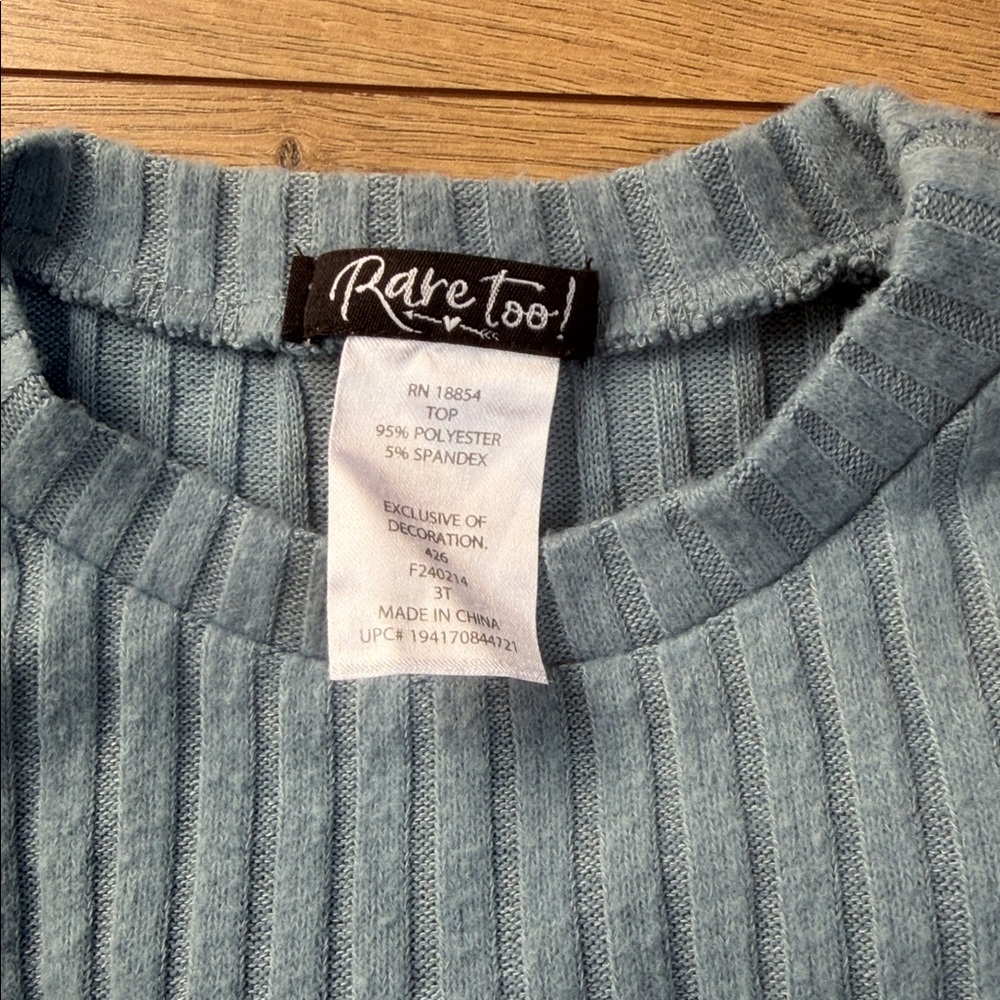 Rare Too! 2pc Set 3T - Blue Ribbed Peplum Style Ruffle Set - Picture 2 of 2